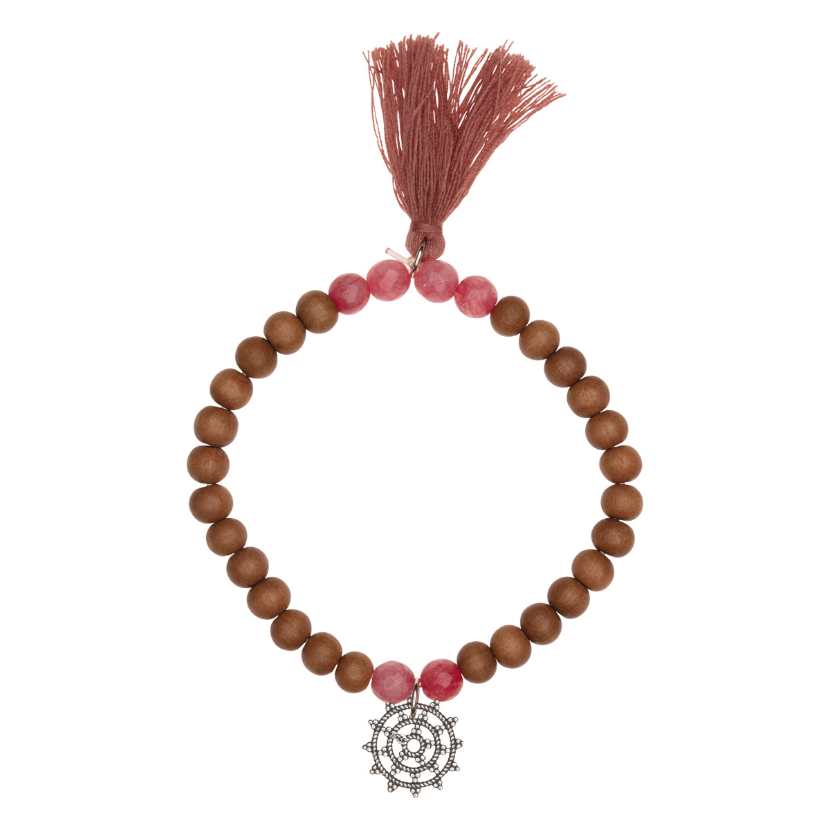 Shanti Yoga Armband LEBENSRAD, Sandelholz + Rhodonit