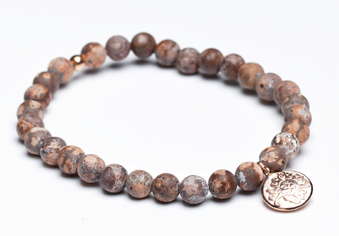 Mala Yoga Armband OM,Leopard Jaspis