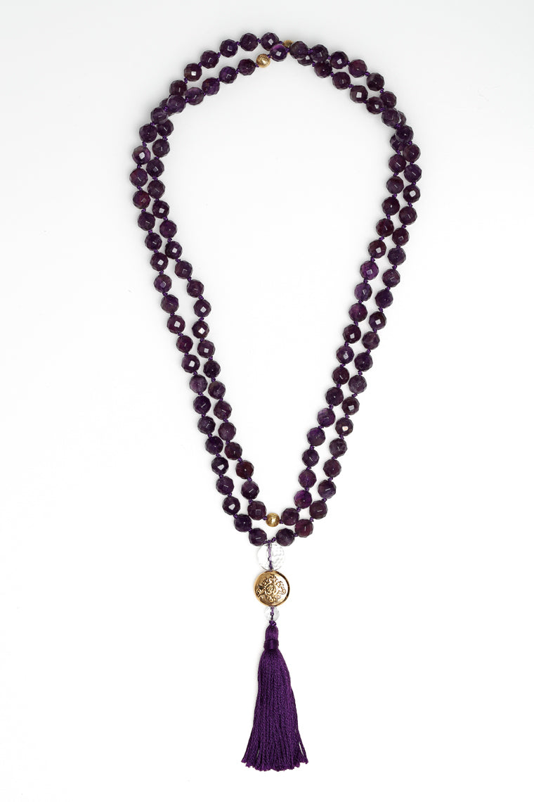 Mala Guru Kette, Amethyst mit Quaste