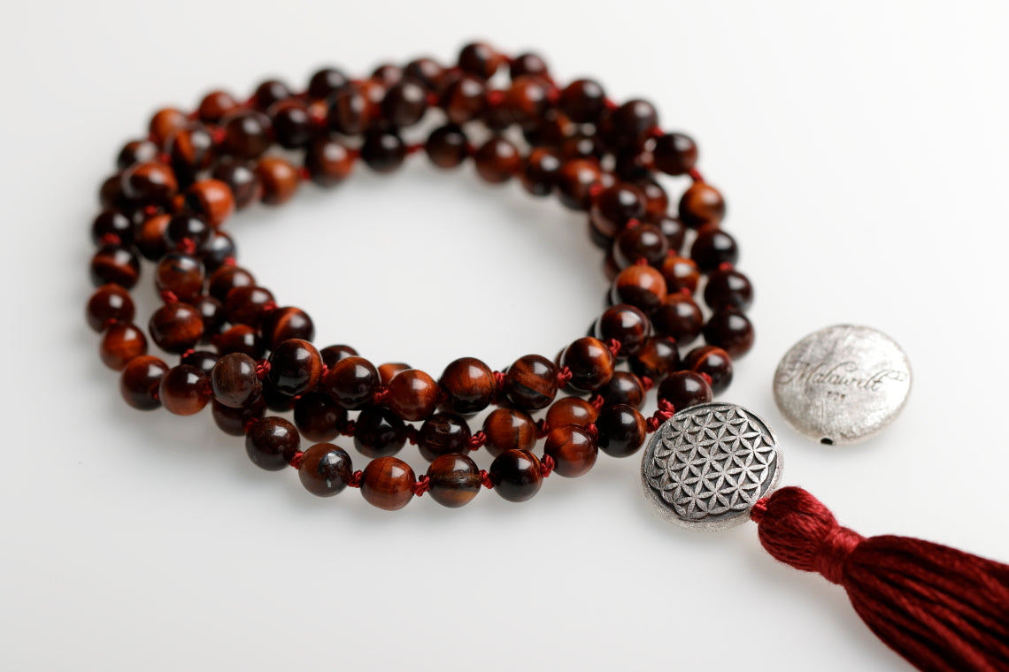 Mala Kette Blume des Lebens, Tigerauge