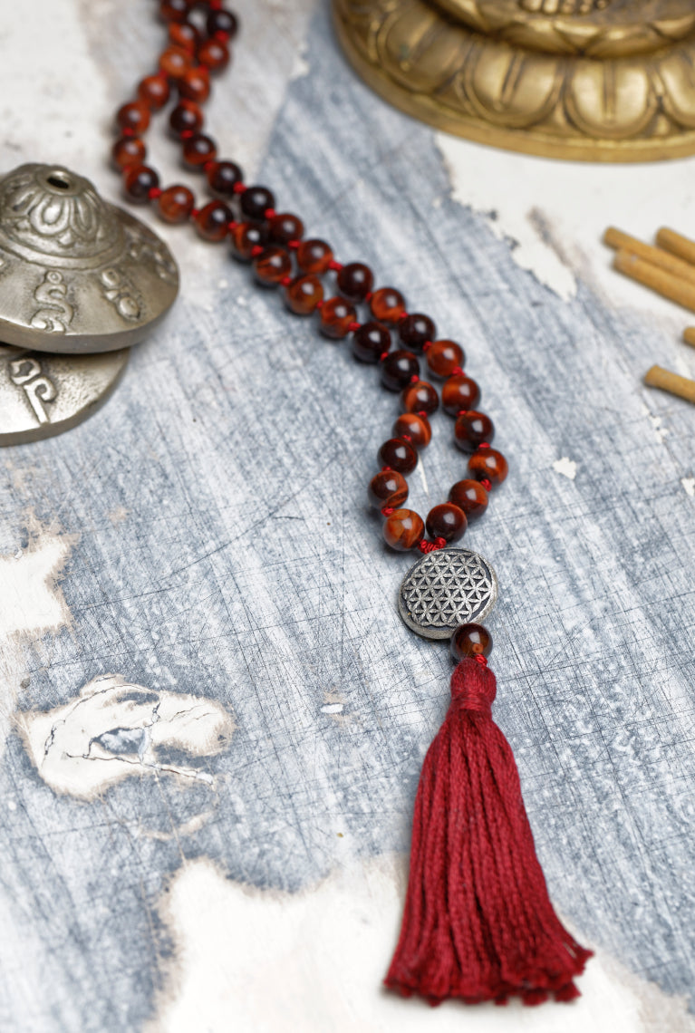 Mala Kette Blume des Lebens, Tigerauge