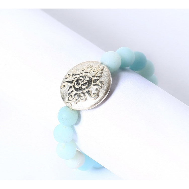 Ring OM, Mala-Perlen Amazonit + Silber