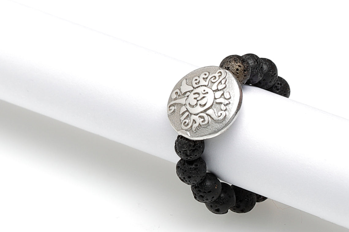 Ring aus Lavasteinperlen + Silber