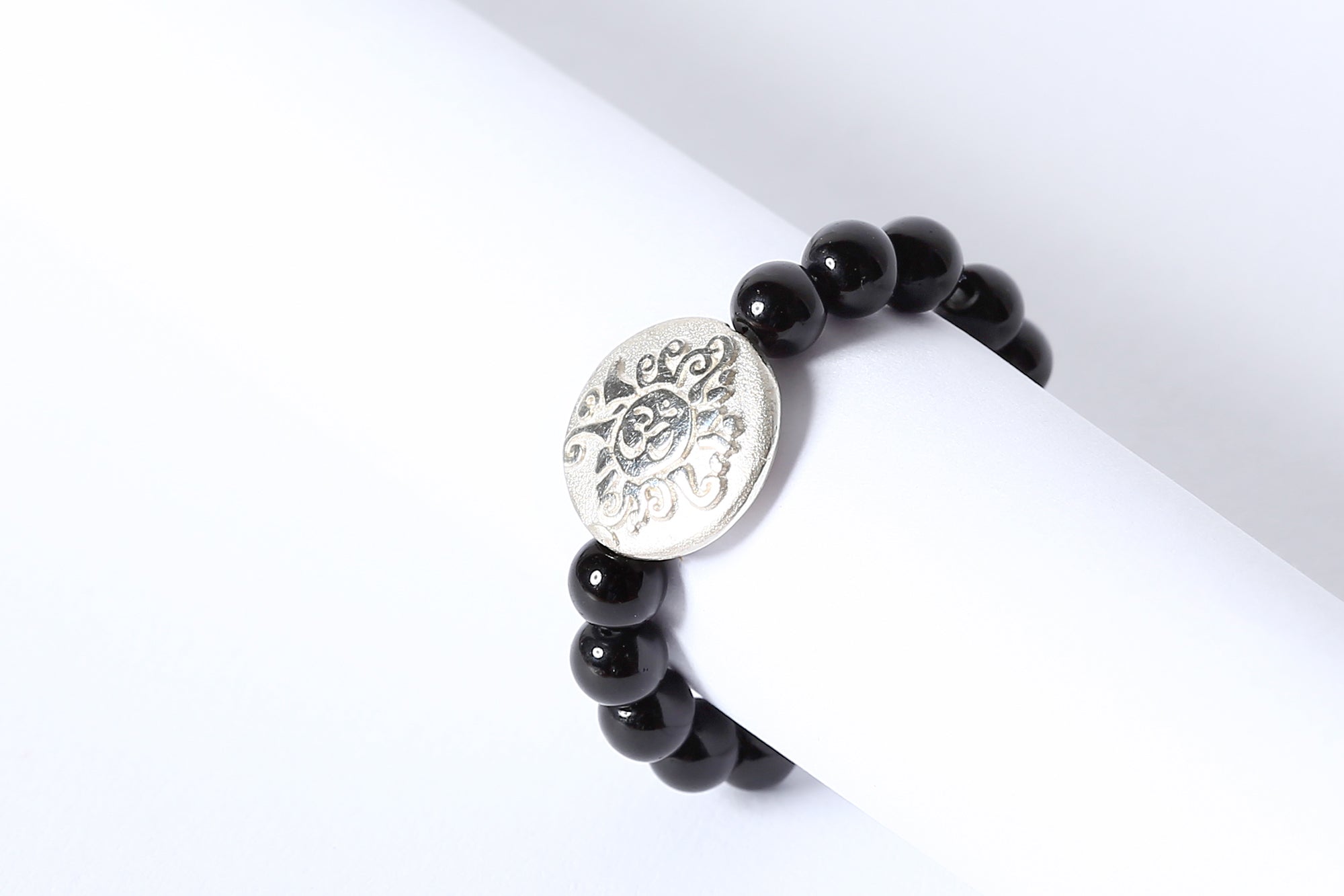 Ring OM, Mala-Perlen Onyx + Silber