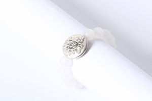 Ring "OM" aus Mala-Perlen, Rosenquarz + Silber